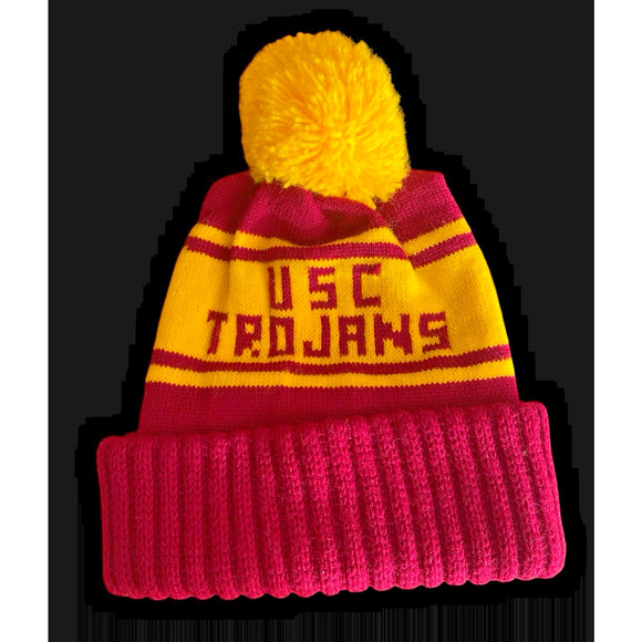 USC Trojans Winter Hat Beanie Cap Pom Pom Spell Out Mens One Size Fits - Picture 1 of 8